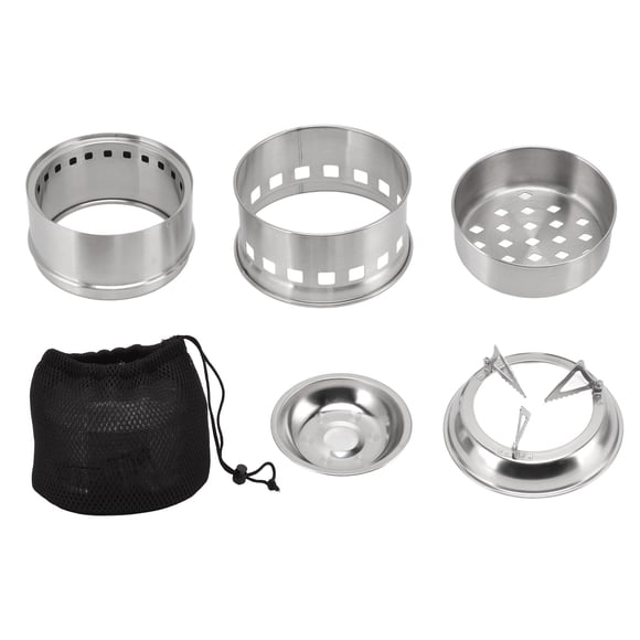 Mini réchaud à alcool pour camping randonnée en acier inoxydable avec sac de rangement rond