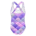 thumbnail image 3 of LIIPEE Girls One-Piece Swimsuits Casual Summer Stretch Crisscross Backless Fashion Sea Shell Graphic Printed Swimwear Kids Children Pool Party Swimming Comfortable Cute Beachwear,13-14 Years, 3 of 3