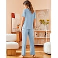 thumbnail image 4 of Oudiya Women Pajamas Set Notch Collar Soft Sleepwear Pjs Short Sleeve Button Down Nightwear with Long Pants, 4 of 6