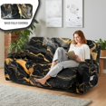 thumbnail image 3 of COEQINE Recliner Sofa Cover Anti-Slip Recliner Protector 8 Pieces 3 Seater Stretch Reclining Couch Cover Polyester Spandex Furniture Protector for Living Room, Marble Black Yellow, 3 of 8