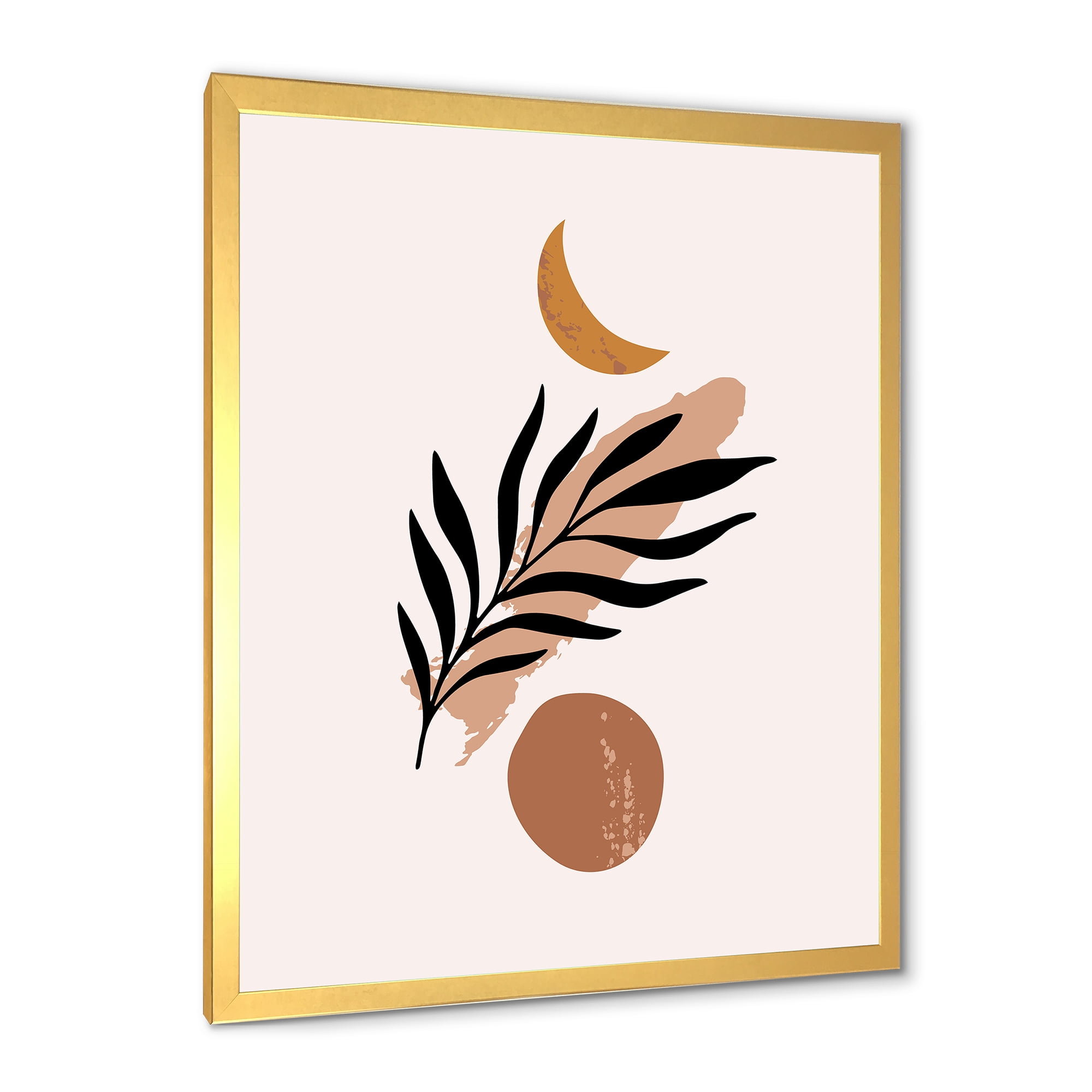 Designart 'Abstact Tropical Palm Leaf, Minimal Sun And Moon I' Modern Framed Art Print