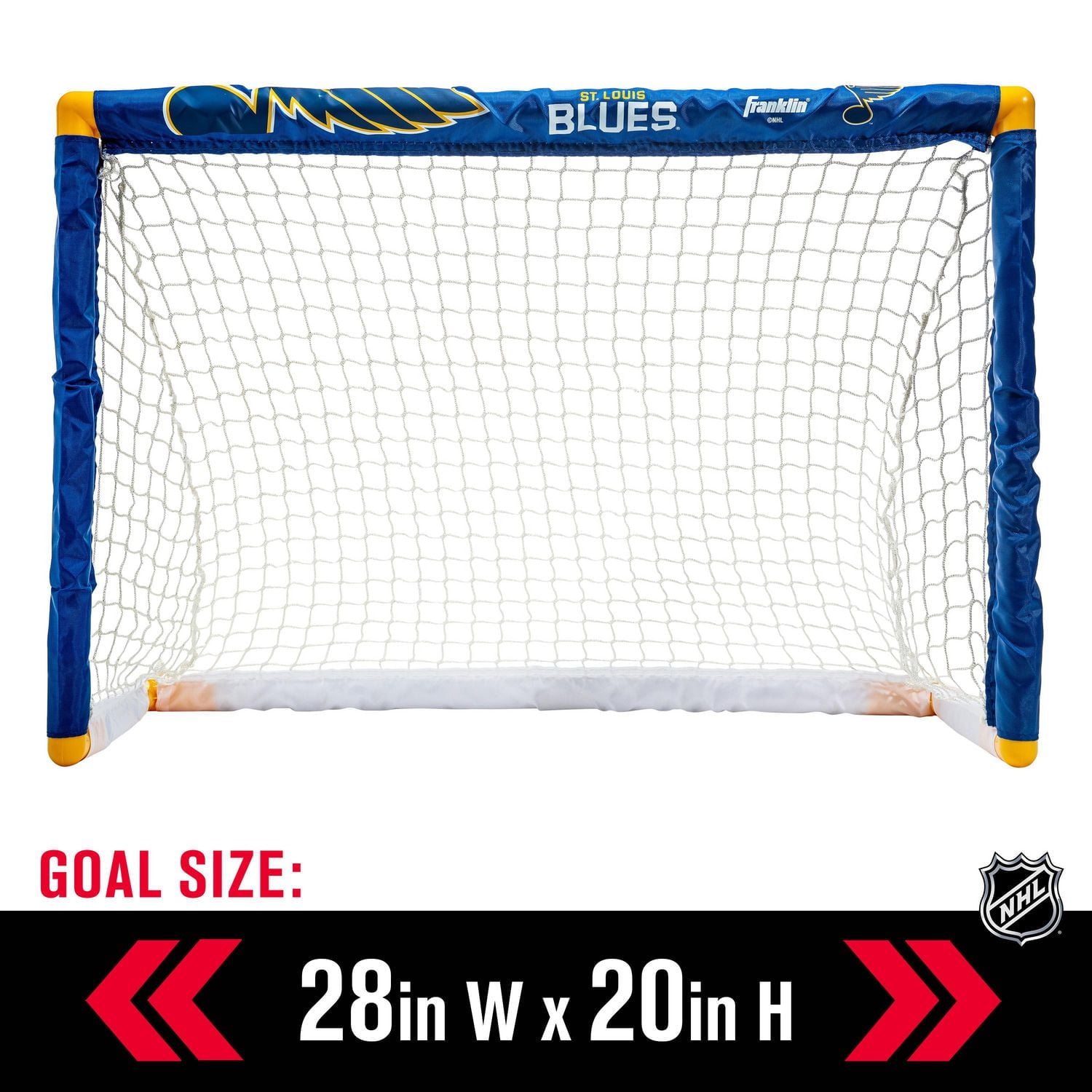 Franklin Sports NHL Blues Mini Hockey Set - Kids Indoor Knee Hockey Goal, Ball, 2 Mini Hockey Stick Combo Set