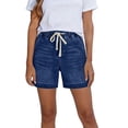 thumbnail image 4 of Jean Shorts for Women High Waisted Pull on Drawstring Elastic Waist Trendy Stretchy Denim Wide Leg Jorts Summer Shorts with Pockets M, 4 of 6