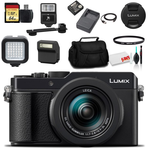 Panasonic Lumix DC-LX100 II Digital Camera (DC-LX100M2) - Bundle - With 64GB Memory Card + LED Light + Digital Flash + Soft Bag + 12 Inch Flexible Tripod + Cleaning Set + 43mm UV Filter + More Panasonic DC-LX100M2_EDI_2
