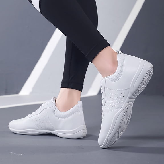 AUDeals Youth Cheer Shoes, White High Top Dance Sneakers with Secure Lace Up Comfort for Training and Competition (White, 9.5)