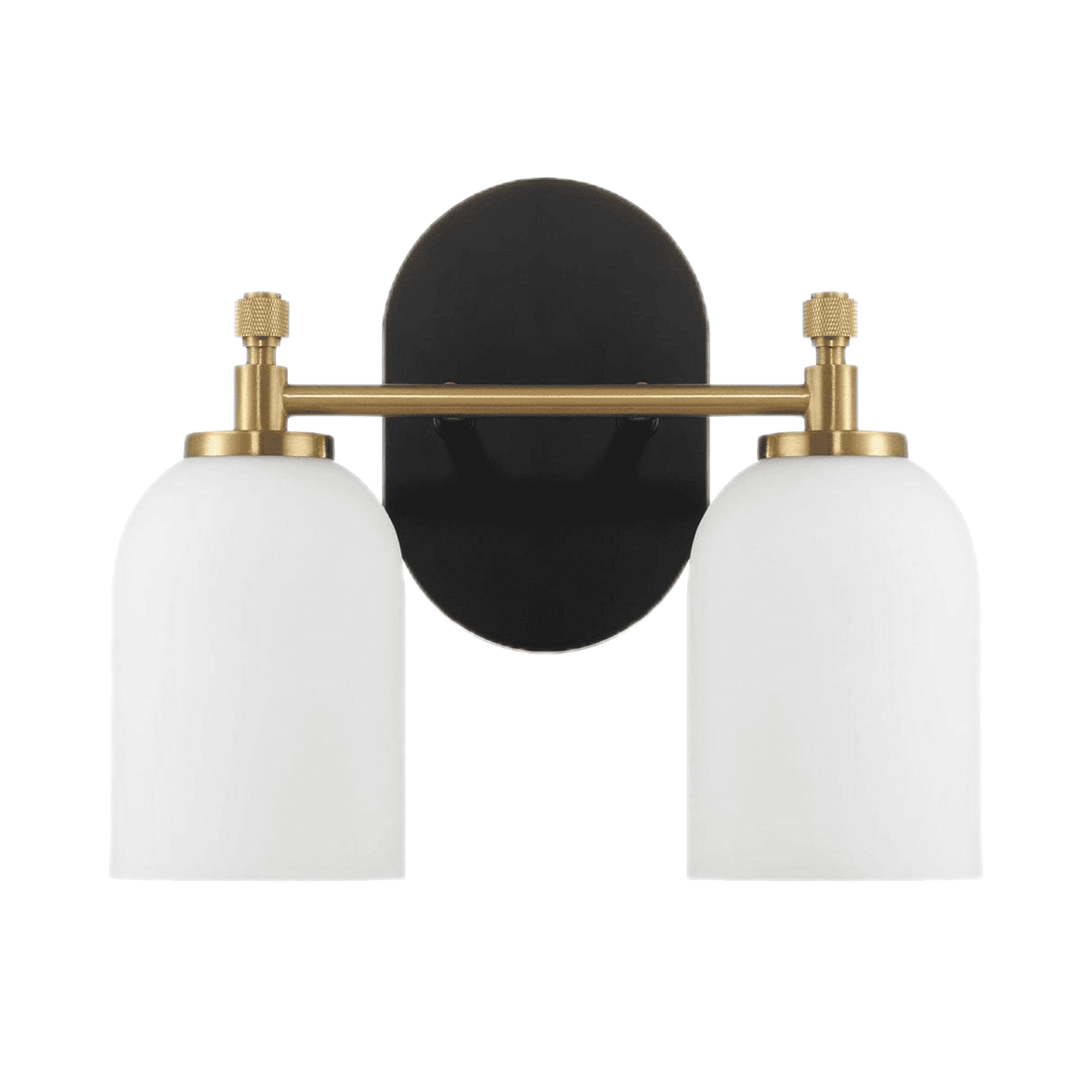 Noaman Vortex Traditional Style Two Lights Vanity Over Bathroom Mirror Wall Sconce with White Frosted Glass, 12.25"W x 10.125"H x 5.5"E, Black/Gold/White