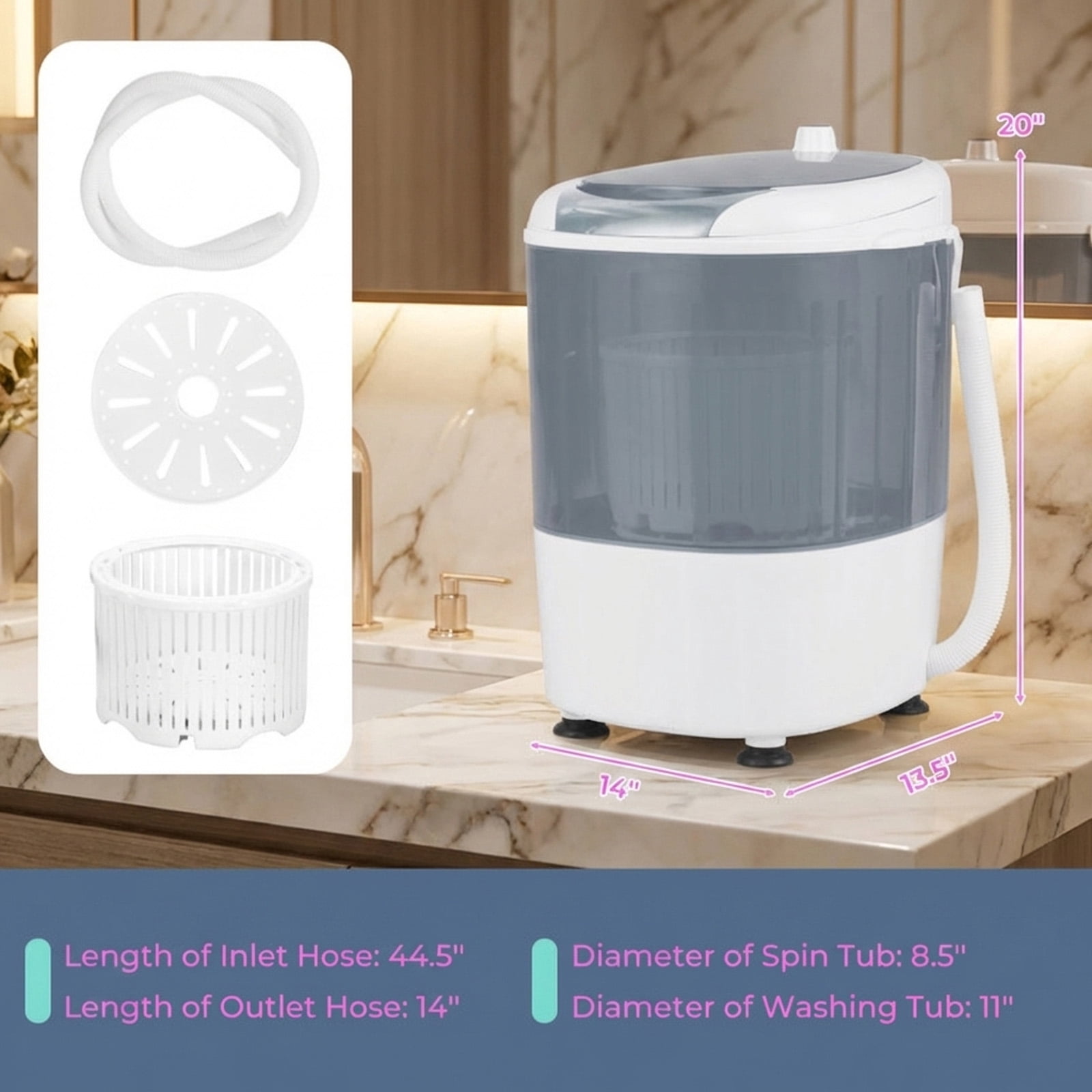 RUIE Portable Mini Washing Machine,5.5 Lbs Semi-Automatic Washer and Spinner Combo with Single Tub,Timer Control,Drainage Hose,Compact Washer for Apartment Dorm RV