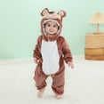 thumbnail image 2 of Meresysid Newborn Boys Girls Cute Romper Long Sleeve Hooded Jumpsuit Cute Flannel Clothes Brown, 2 of 9
