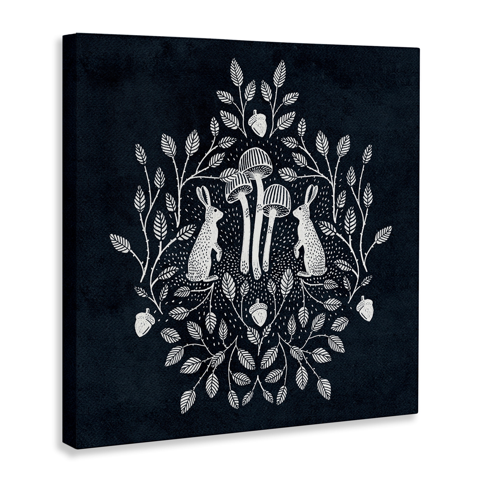 Stupell Industries Rabbits & Leaves on Blue Plants & Flowers Painting Wrapped Canvas Art Print Wall Art, 30 x 30