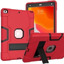 Dteck Case for Apple iPad 9th Generation 10.2-inch (2021),Shockproof Rubber Armor 3-Layer Protection Case Hybrid Hard Kicstand Cover for iPad 10.2" 9th Gen 2021/8th Gen 2020/7th Gen 2019,Red Black