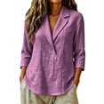 thumbnail image 2 of Babysbule Women Notch Collar Blazer Lapel Pullover Blouse Set-In 3/4 Sleeve Loose Fit Top for Office Daily Brunch Outfits, 2 of 5