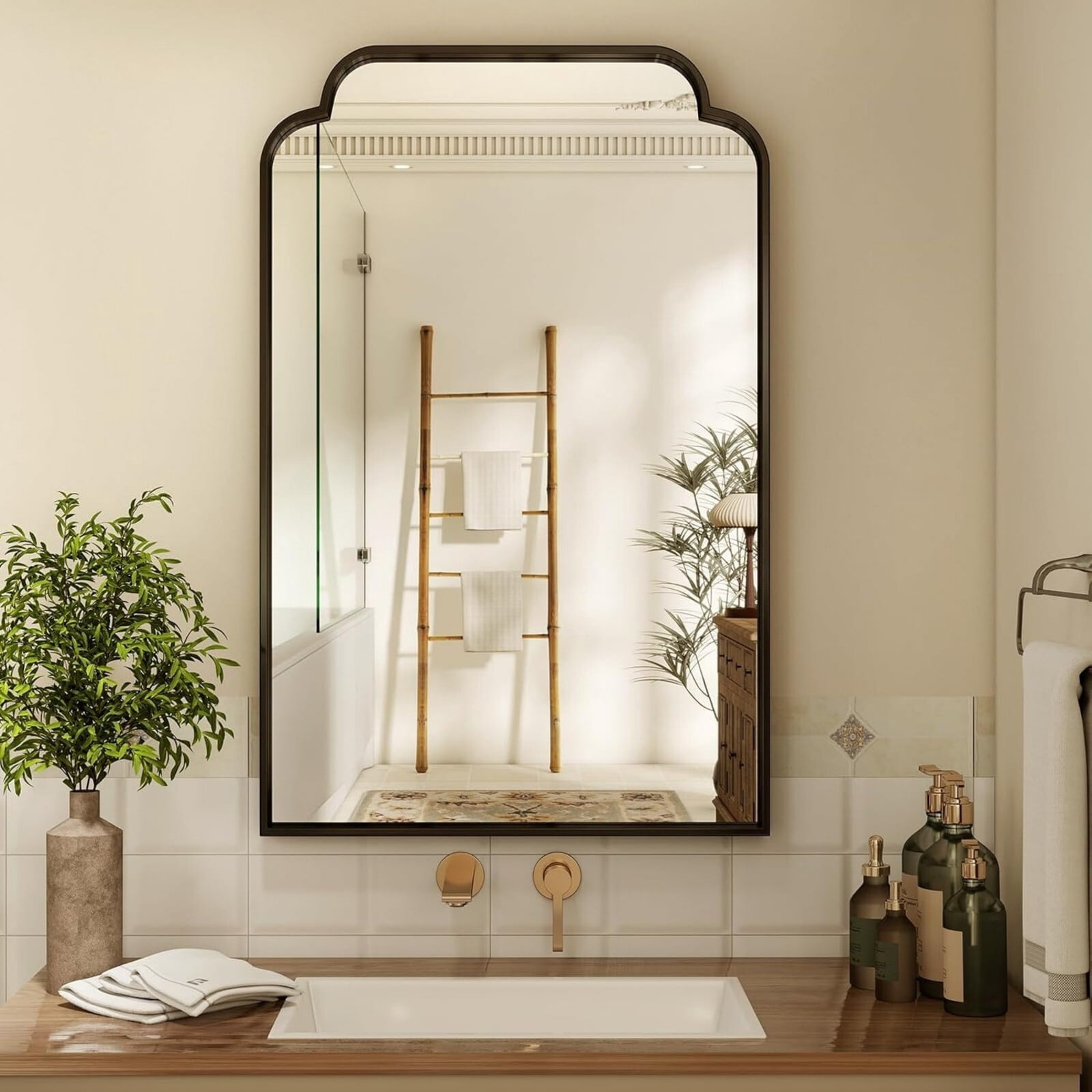 AUROMIR 36"x24" Arched Bathroom Mirror Modern Wall Mounted Mirror with Deep Frame, Black