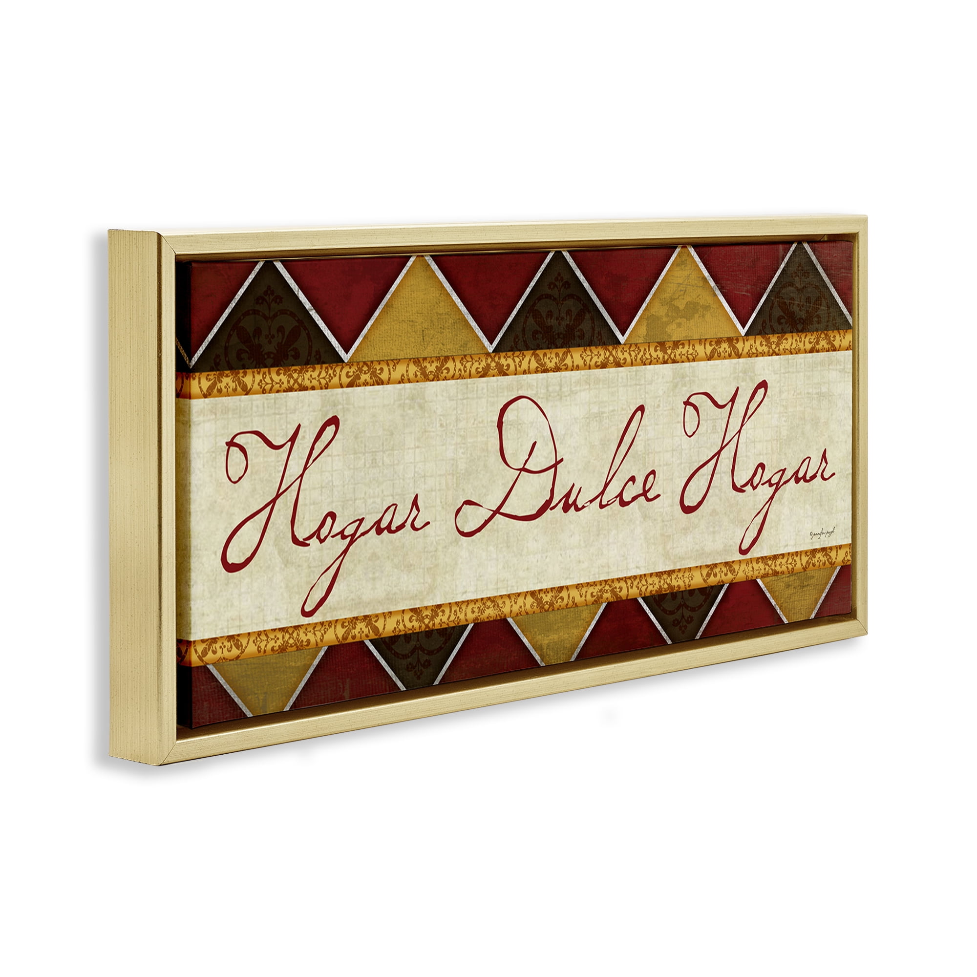 Stupell Industries Hogar Dulce Hogar Patrón Tradicional Signs and Rules Painting Gold Floater Framed Art Print Wall Art, 25 x 11