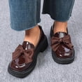 thumbnail image 4 of Miluxas Women's Leather Platform Loafers with Bow - Chunky Trendy Slip-On Dress Shoes for Work & Casual Wear Brown 7.5(40), 4 of 9
