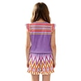 thumbnail image 2 of ZIATUBLES Girls Summer Casual Romper Button Round Neck Playsuit Outfit for Girl Kids 5-6 Y, Ruffle Sleeve Elastic Waist Design One-Piece Short Jumpsuit, Violet Geometric Stripe Print, 2 of 6