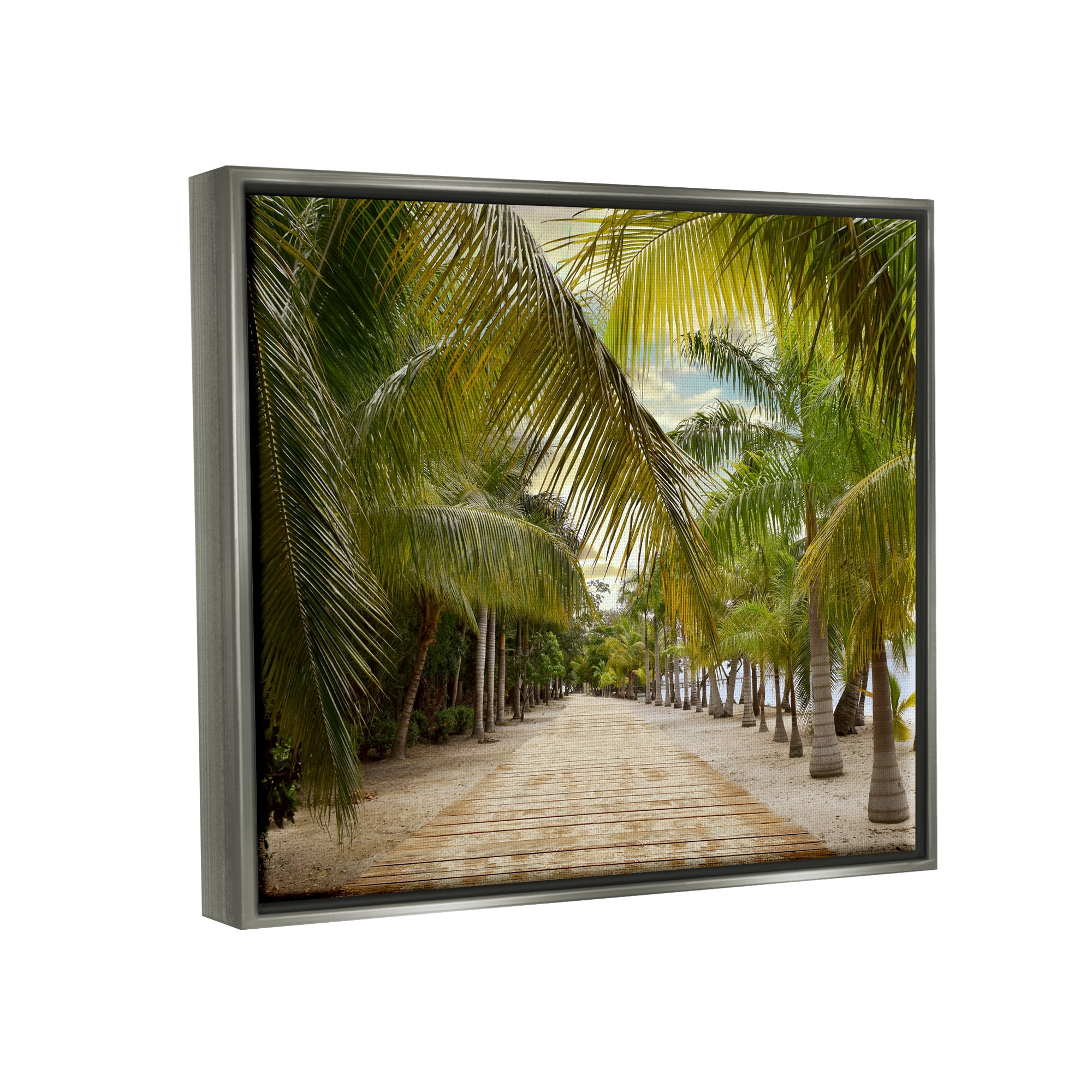 Stupell Industries Tropical Boardwalk Path Landscape Photography Gray Floater Framed Canvas Art Print Wall Art, 21 x 17