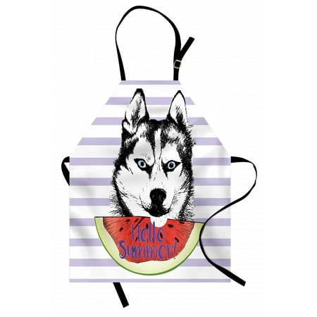 

Alaskan Malamute Apron Cute Animal Eating Watermelon Slice Fresh Summer Themed Striped Artwork Unisex Kitchen Bib Apron with Adjustable Neck for Cooking Baking Gardening Multicolor by Ambesonne