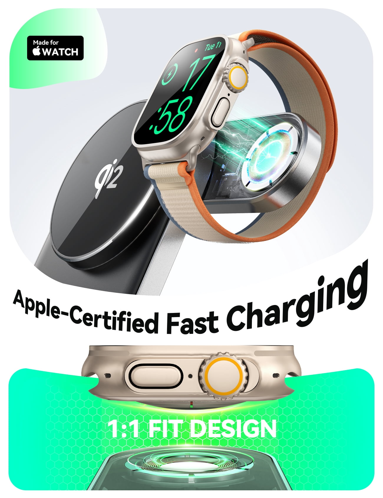JOYROOM 3 in 1  Foldable Wireless Charger for Apple Devices, Qi2 Certified 15W Magnetic Fast Charging Station for MagSafe iPhone 17/16/15/14/13/12, Apple Watch, AirPods