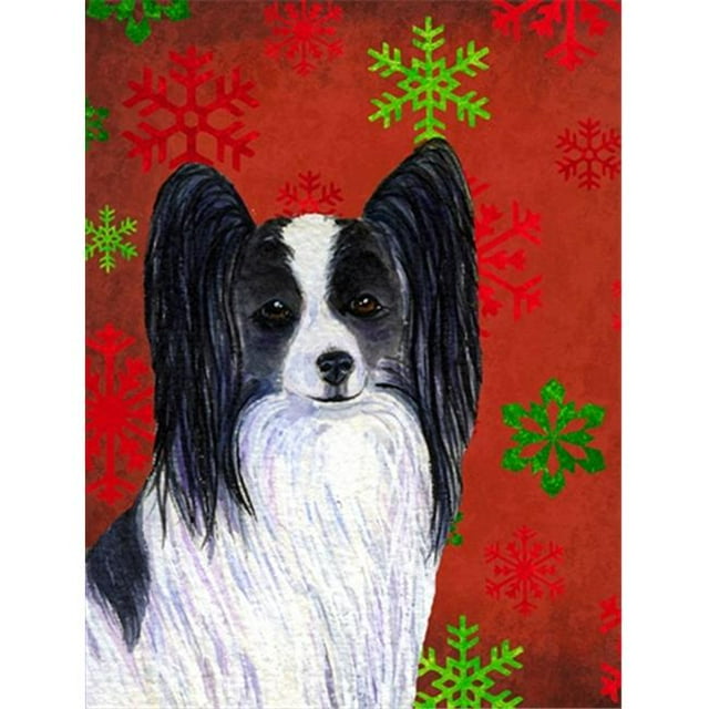 Papillon Red and Green Snowflakes Holiday Christmas Flag Garden Size