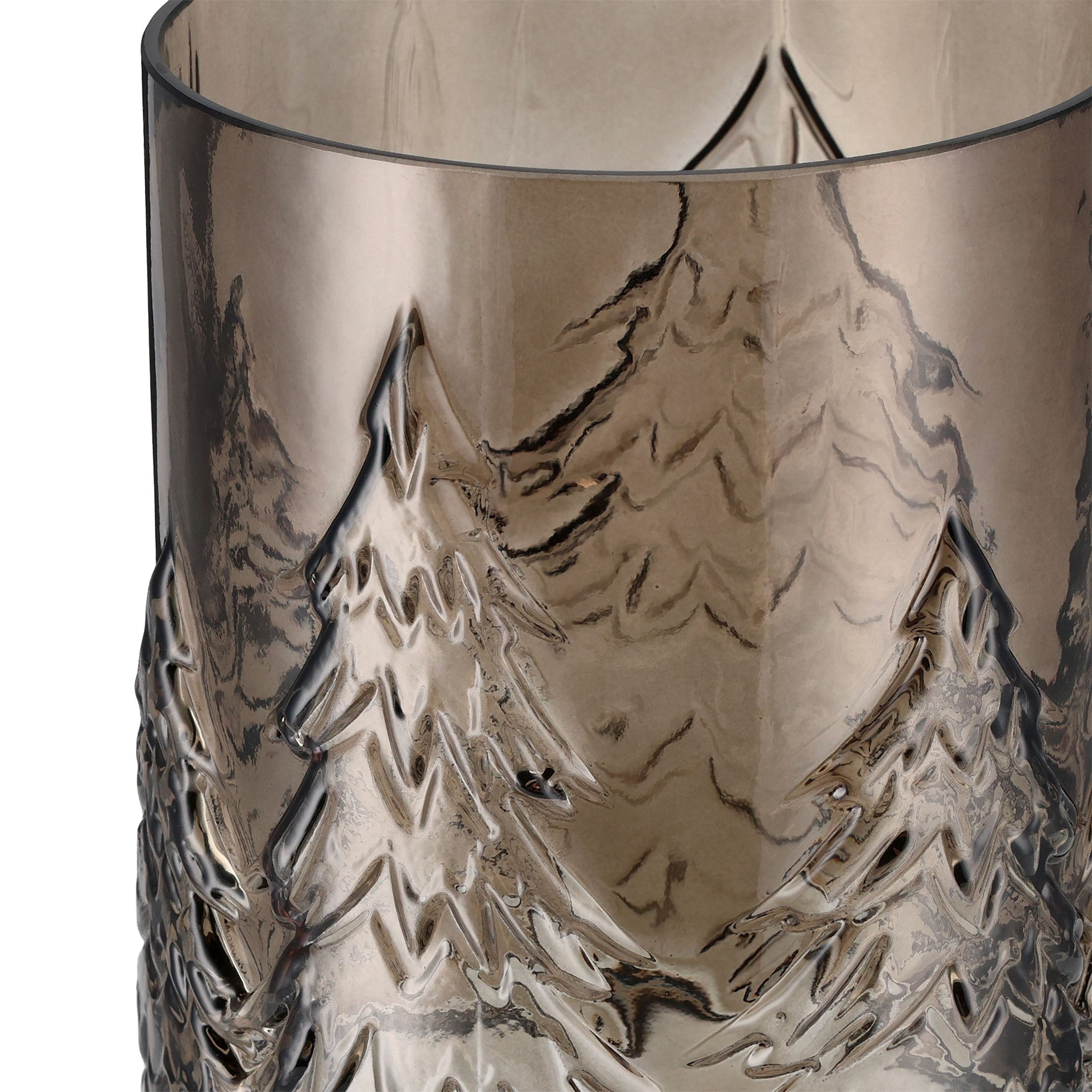 Medium Brown Glass Tree Pattern Christmas Pillar Candle Holder, 6.3", by Holiday Time