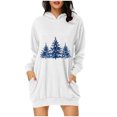 thumbnail image 1 of Pisexur Robes pour Femmes Imprimé Arbre de Noël Sweat à Capuche Robe de Soirée Décontractée Manches Longues Mini Robes de Vacances d'Automne pour Femmes avec Poches, 1 of 3