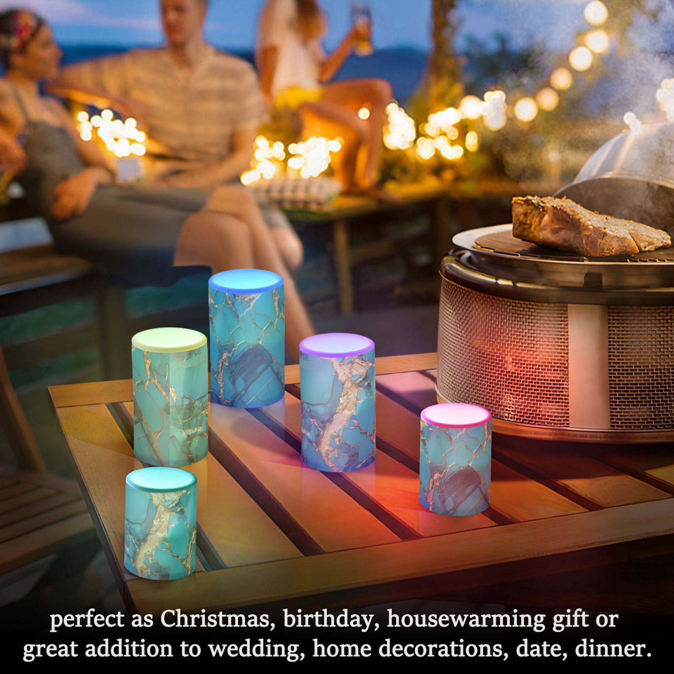 Turquoise and Gold Marble Flameless Candles with Remote Timer LED Battery Operated Flickering Candle Light for Festival Wedding Home Party