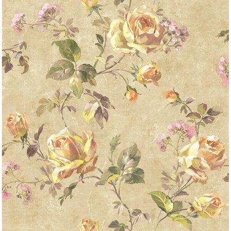 Seabrook Designs Southern Belle Floral Unpasted Wallpaper 20.5 in. W x 33 ft. L - Tan & Creamsicle