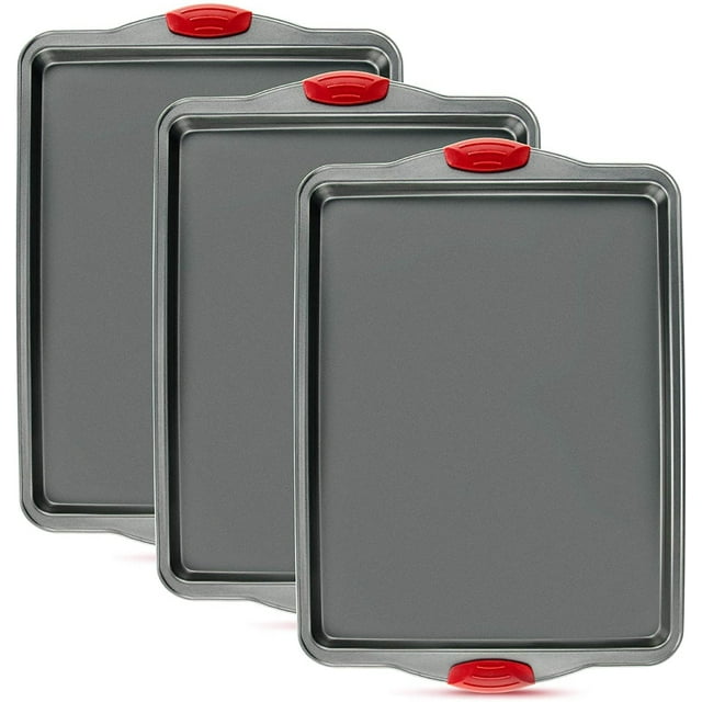 Nonstick Baking Sheet Pans, Set of 3, NonToxic and Rimmed Carbon Steel