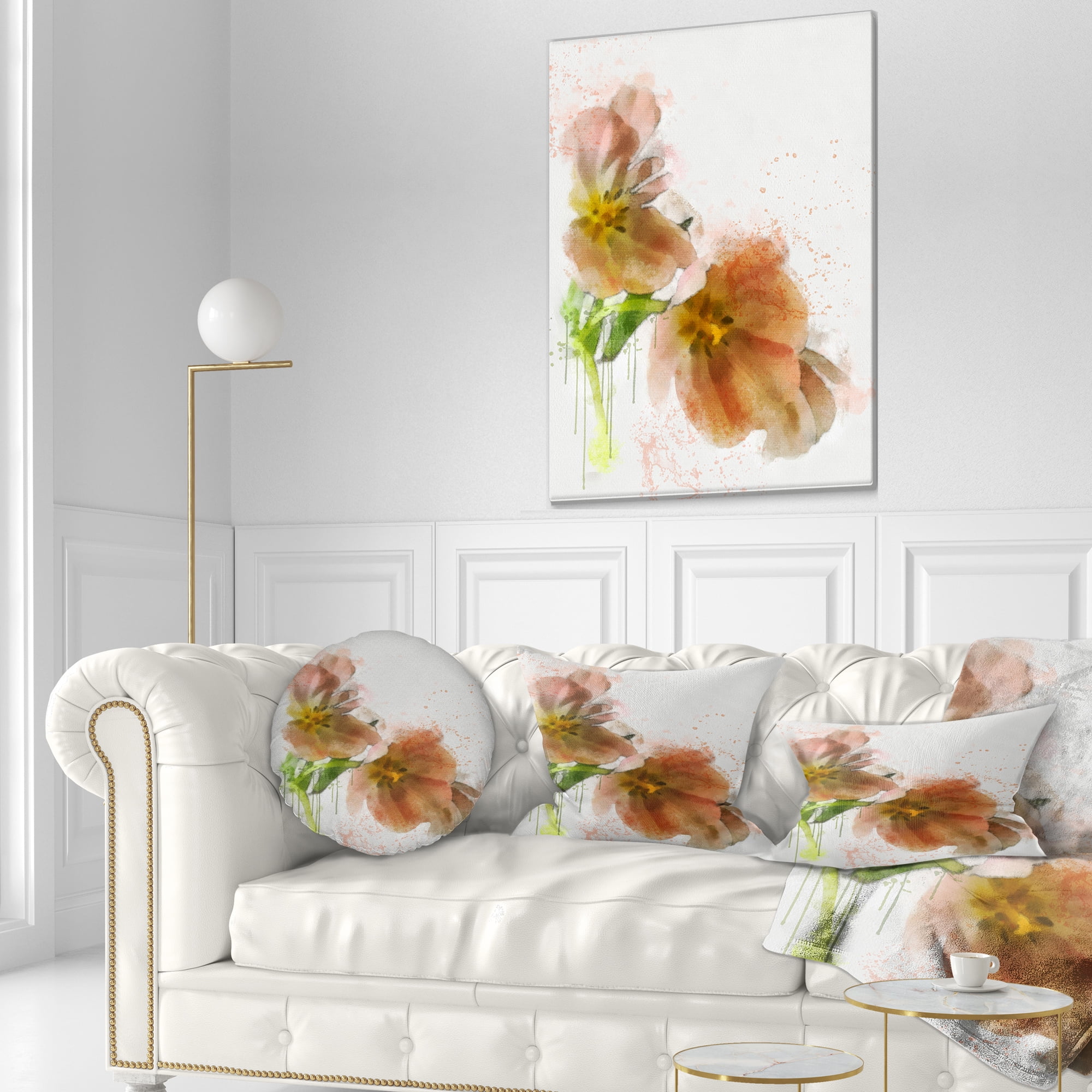 Designart Brown Tulips Sketch Watercolor - Floral Throw Pillow - 12x20