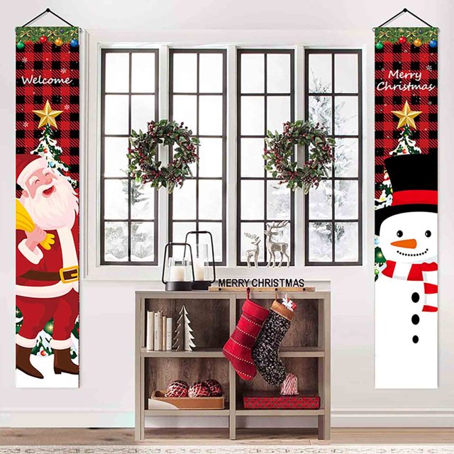 Fiudx Artículos en oferta con ofertas flash Banner de Feliz Navidad Decoraciones navideñas para interiores y exteriores Pareado colgante de bienvenida