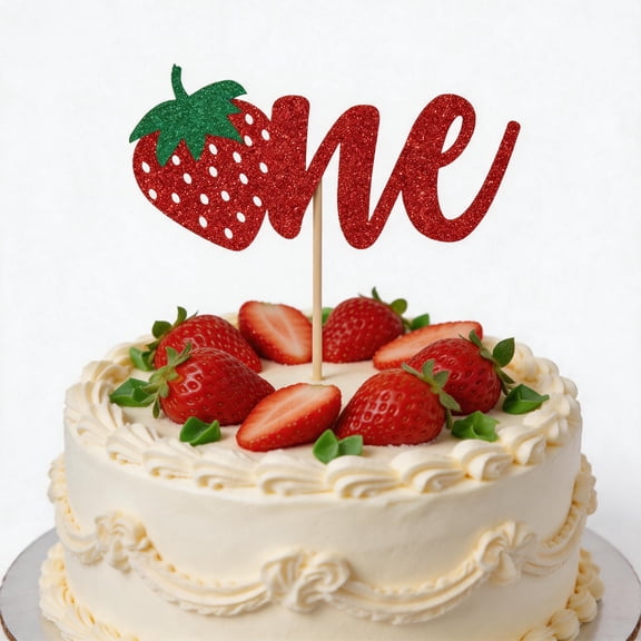 1 PCS Red Glitter Berry Cake Topper Strawberry One Cake Topper for Berry 1st Birthday StrawberryThemed 1st Birthday Party Cake Decorations