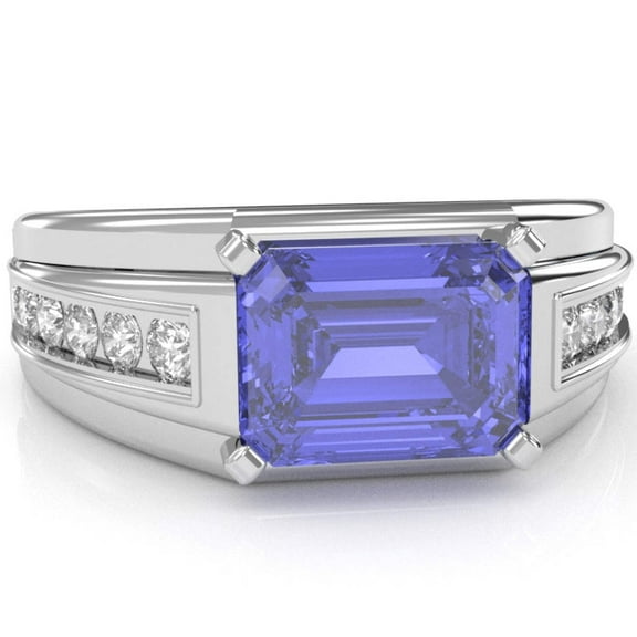 Men's Tanzanite Diamond Channel Ring In Solid 14k White Gold
