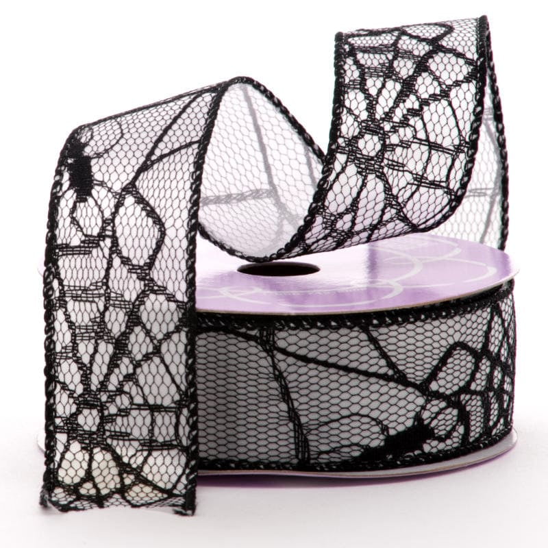 Sheer Satin Spiderwebs Halloween Wired Ribbon - 1 1/2' x 10 Yards, Wreath, Decor