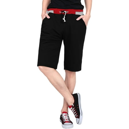 Men Color Block Drawstring Elastic Waistband Boardshorts Shorts Black M ...