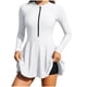 thumbnail image 2 of Traje de baño tankini informal para mujer, cuello dividido, media cremallera, manga larga, mono + pantalón de cuatro esquinas con almohadilla en el pecho, pantalones de natación, traje de surf, traje, 2 of 9