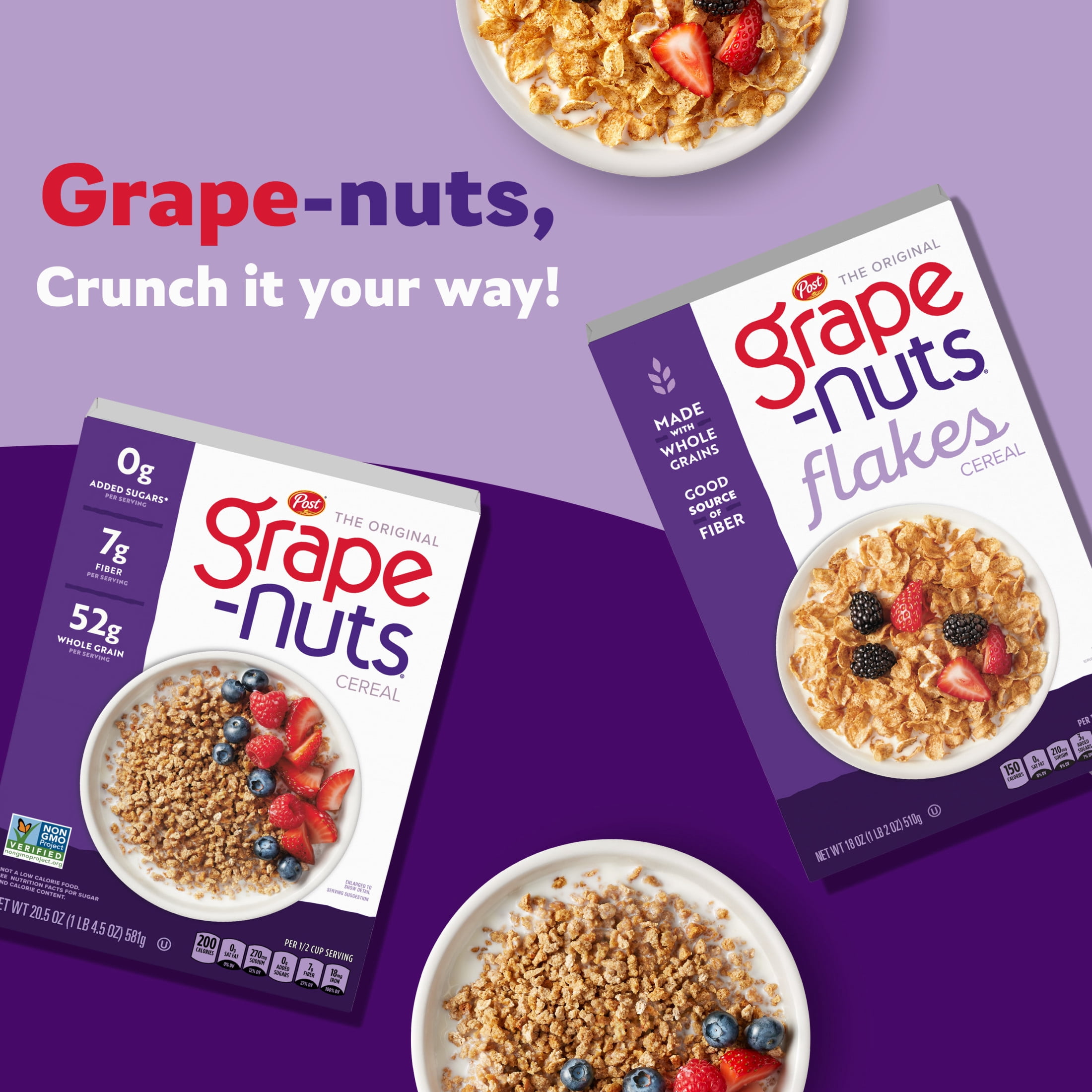 Post Grape-Nuts Cereal, Low Fat, High Fiber, Kosher, Whole Grain, Crunchy, 29 Oz Box