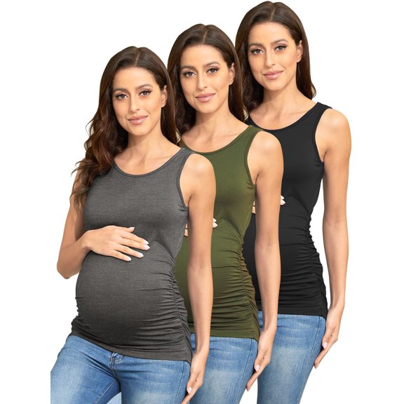 PARNIXS Comfy Sleeveless Maternity Clothes, Summer Women's Maternity Tank Top (3 Pcs),L