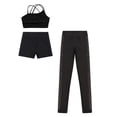 thumbnail image 4 of Linjinx 3Pcs Gymnastic Yoga Dance Outfit for Kids Girls Asymmetrical Spaghetti Straps Vest with Black 10, 4 of 6