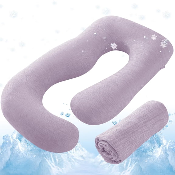 Funda Morada Refrigerante para Almohada de Embarazo en Forma de U de 145 cm Sasttie