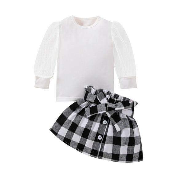 Sngxgn Toddler Little Girl Skirt Outfits Feather Sleeve Tshirt Tops & Mini Corduroy Skirts Kids Fashion Clothes(White,9M)