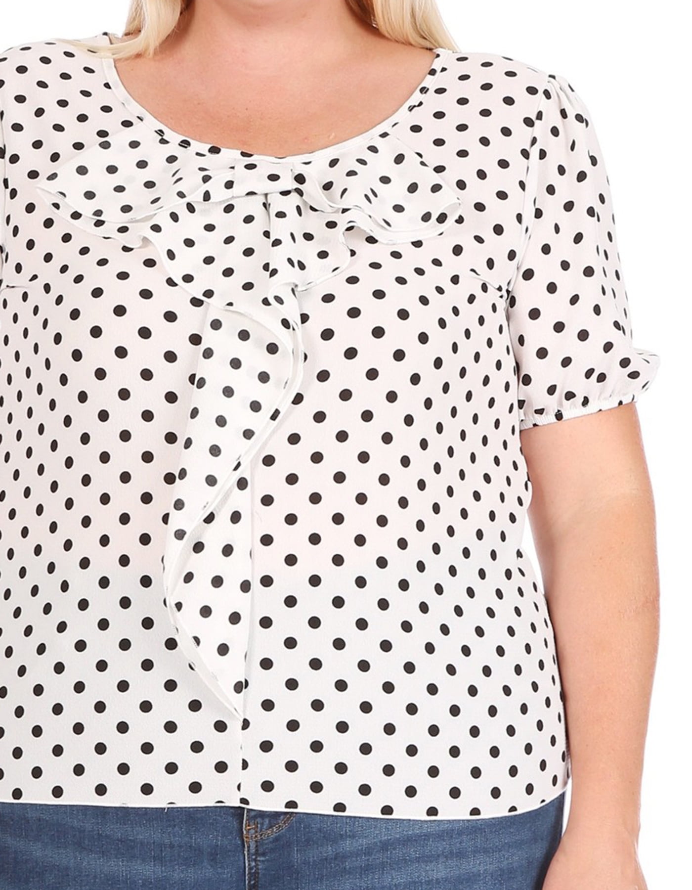 【Size M & L】Dressy Short Sleeve Polka Dots Blouse