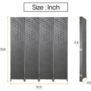 XF XINFENG 4-Panel Foldable Wooden Woven Room Divider, Home/Office, 6 ft, Gray
