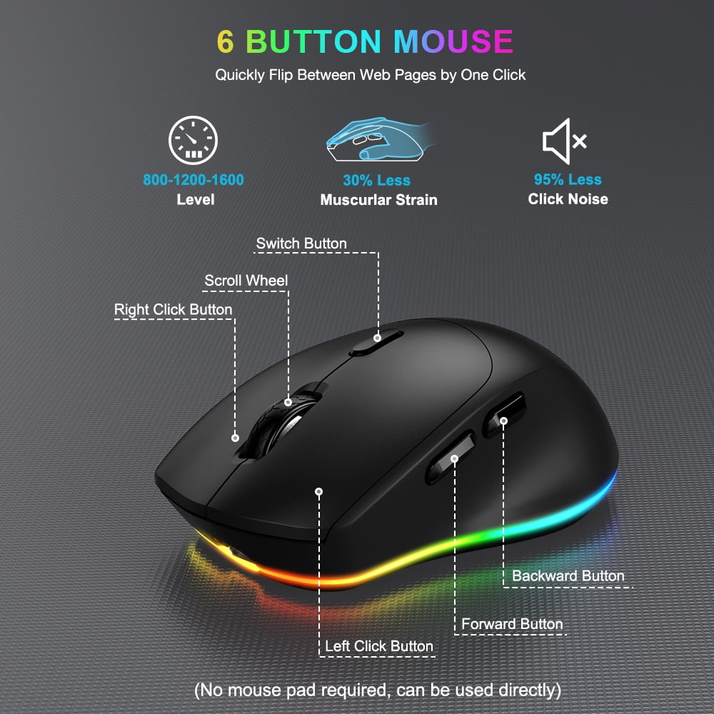 Wireless Keyboard and Mouse Combo with 9 Backlit, Wrist Rest & Phone Holder, Black, New