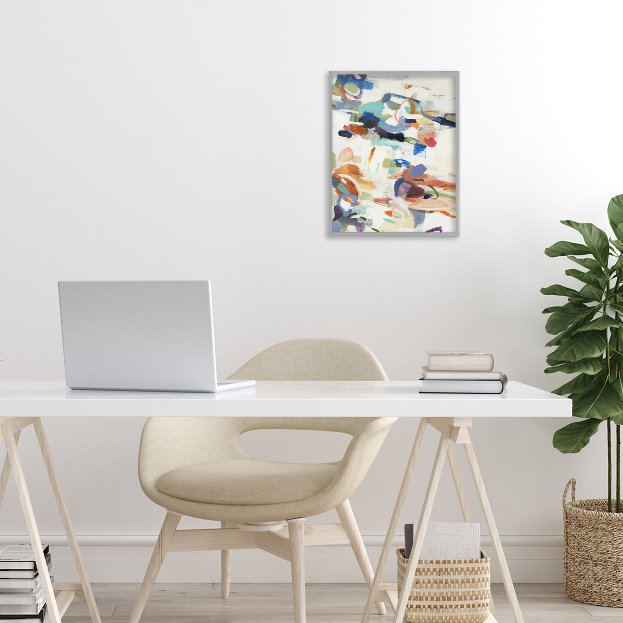Stupell Industries Flowing Stippled Brushstrokes Gray Framed Giclee Art, design by Lisa Ridgers