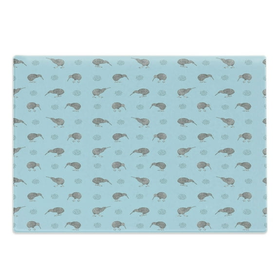 Grey Blue Cutting Board, Kiwi Birds Indigenous New Zealand Animals Doodle Style Tropical Wildlife, Decorative Tempered Glass Cutting and Serving Board, Large Size, Pale Blue and Grey, by Ambesonne