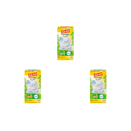 3 Pack Glad ForceFlex Gain-Scented Tall Kitchen Trash Bags, 13 Gal, 120ct