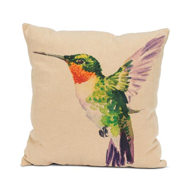 Abbott Collections AB-96-PILLOW-HUM 18 in. Square Hummingbird Pillow, Flax