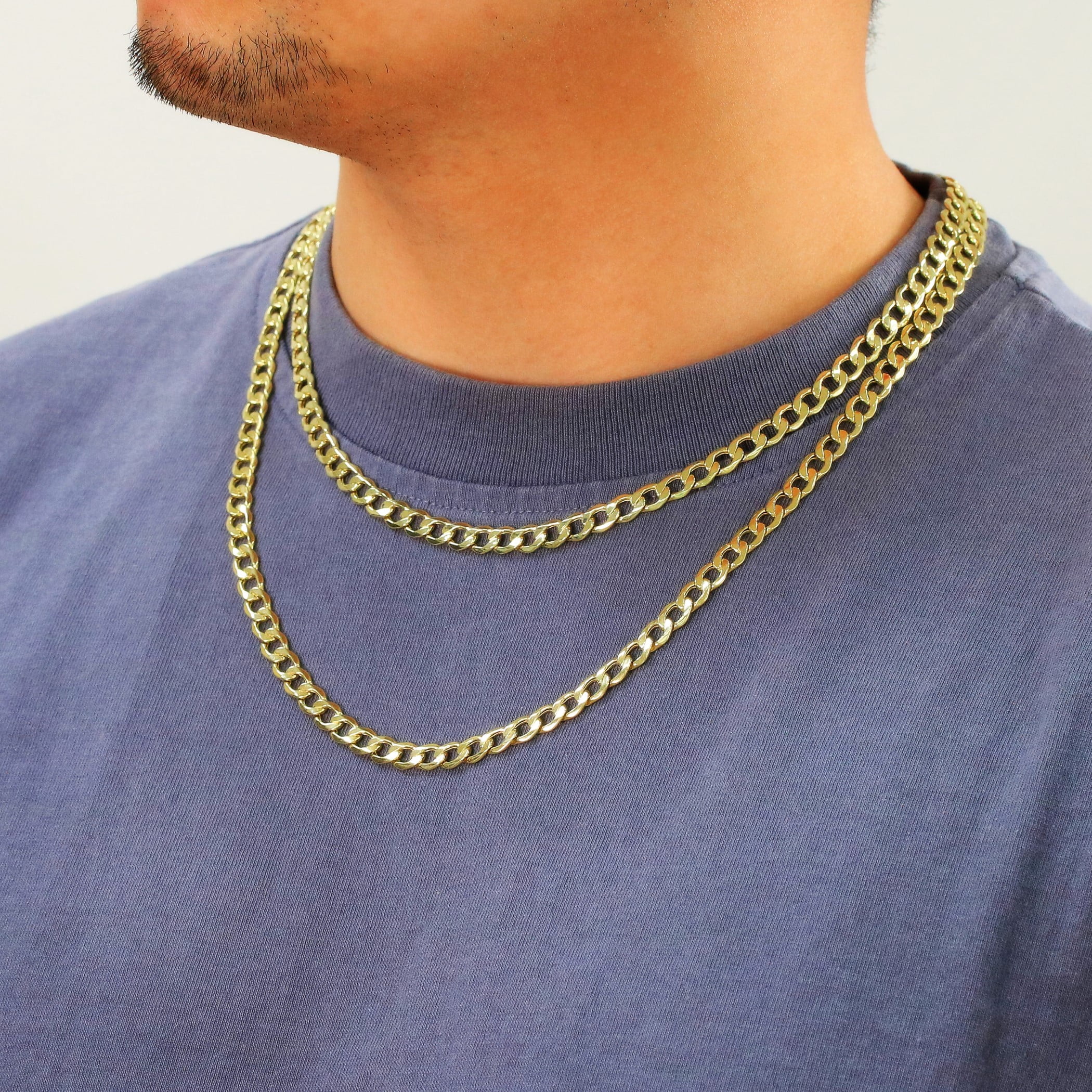 Nuragold 10K Real Yellow Gold Cuban Curb Link Chain Necklace 16"-30" (2mm-7.5mm) Italian Jewelry for Men & Women