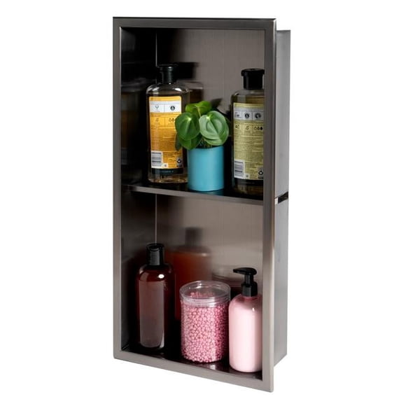 ALFI Brand ABNP1224-BB 12 x 24 Po. Niche de Douche Verticale à Double Étagère en Acier Inoxydable PVD Noir Brossé