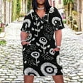 thumbnail image 2 of Black White Floral Seamless Pattern Summer Sundress for Curve Women Casual Pattern Plus Size V Neck Short Sleeve Loose Fit Oversize Dresses, 2 of 5